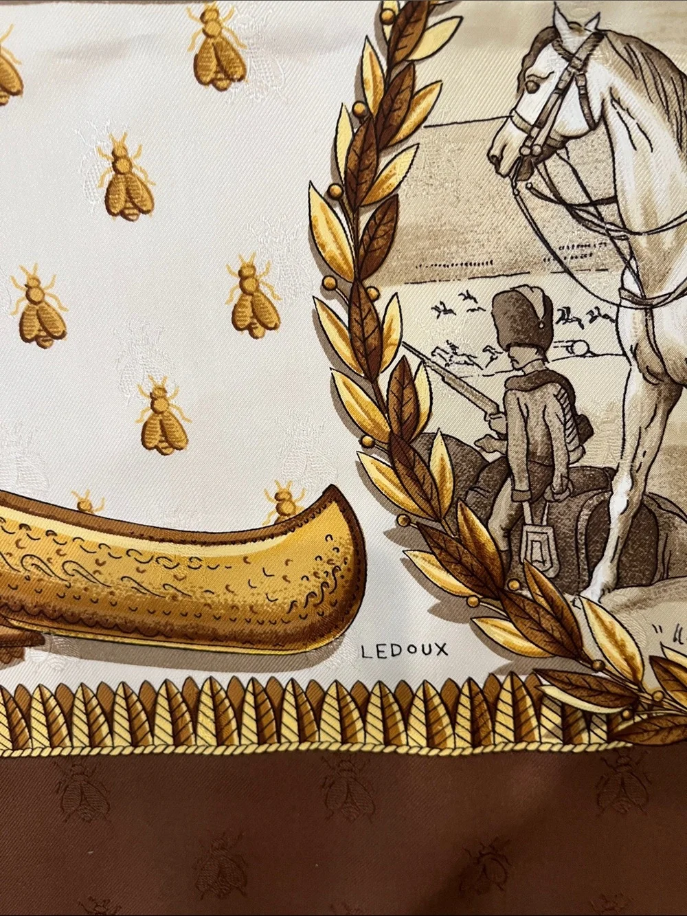 Hermes Brown and Gold Napoléon Silk Scarf